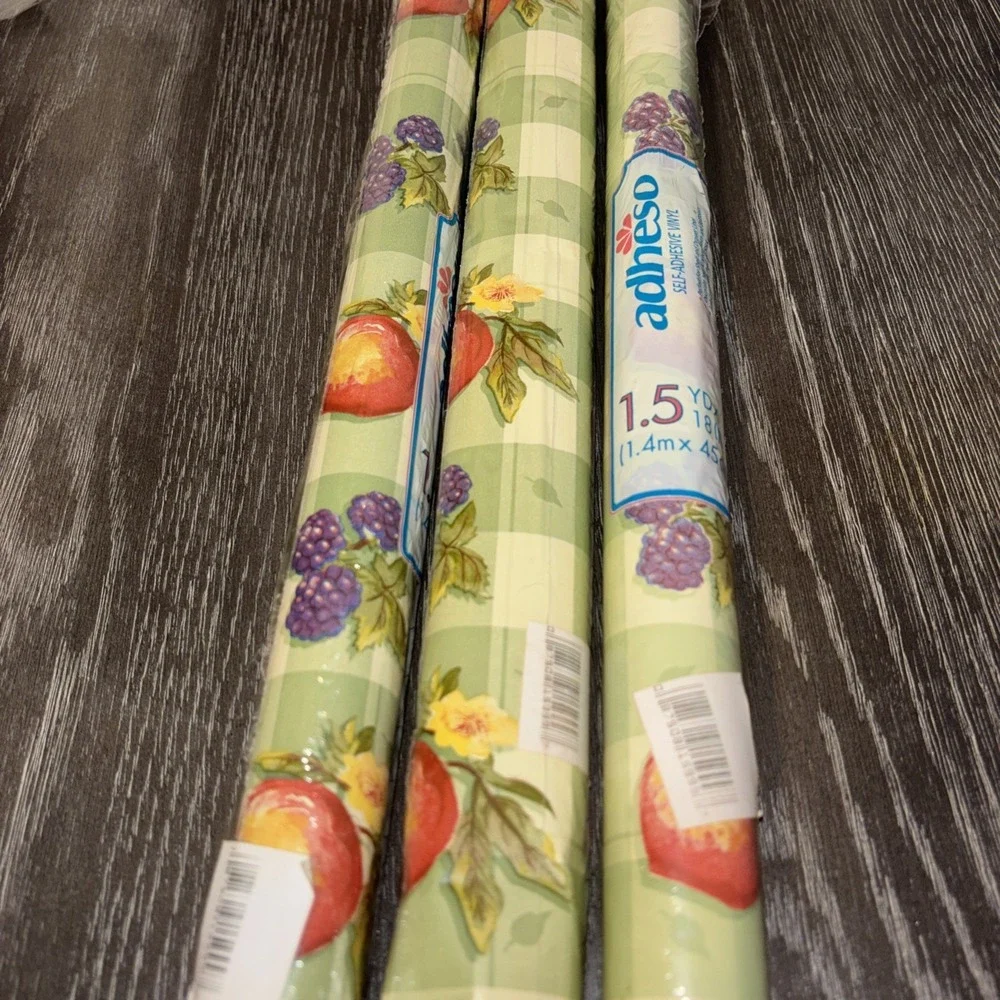 Adheso Self Adhesive Vinyl Covering‎ Fruit Apple Pear Grape Lot Of 3 1.5 Yard
